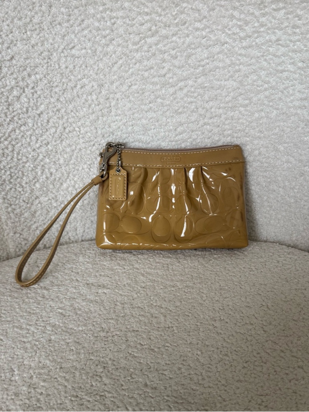 Coach yellow patent leather wristlet